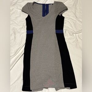 French Connection Gray Midi Dress with Black and Blue Details